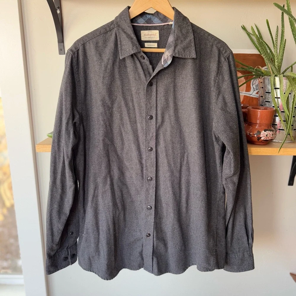 Weatherproof Vintage Gray Flannel Tailored Long Sleeve Button Down Shirt Large